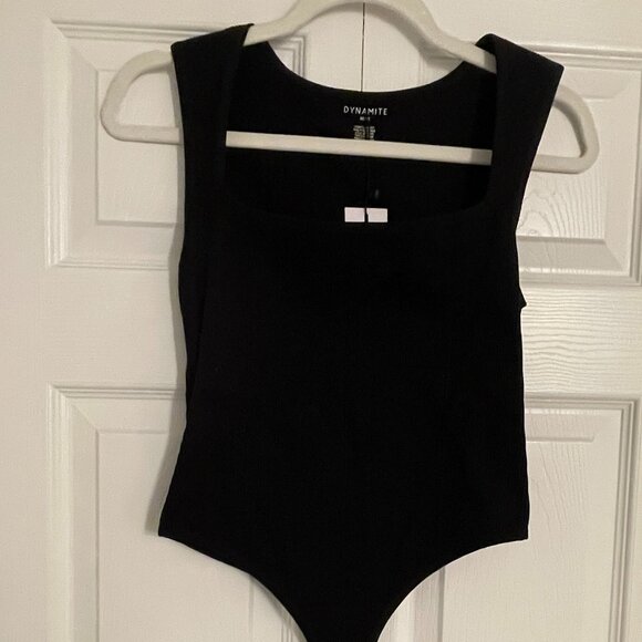 NWT Dynamite Black Ribbed Nylon Bodysuit - Size M - Picture 3 of 7